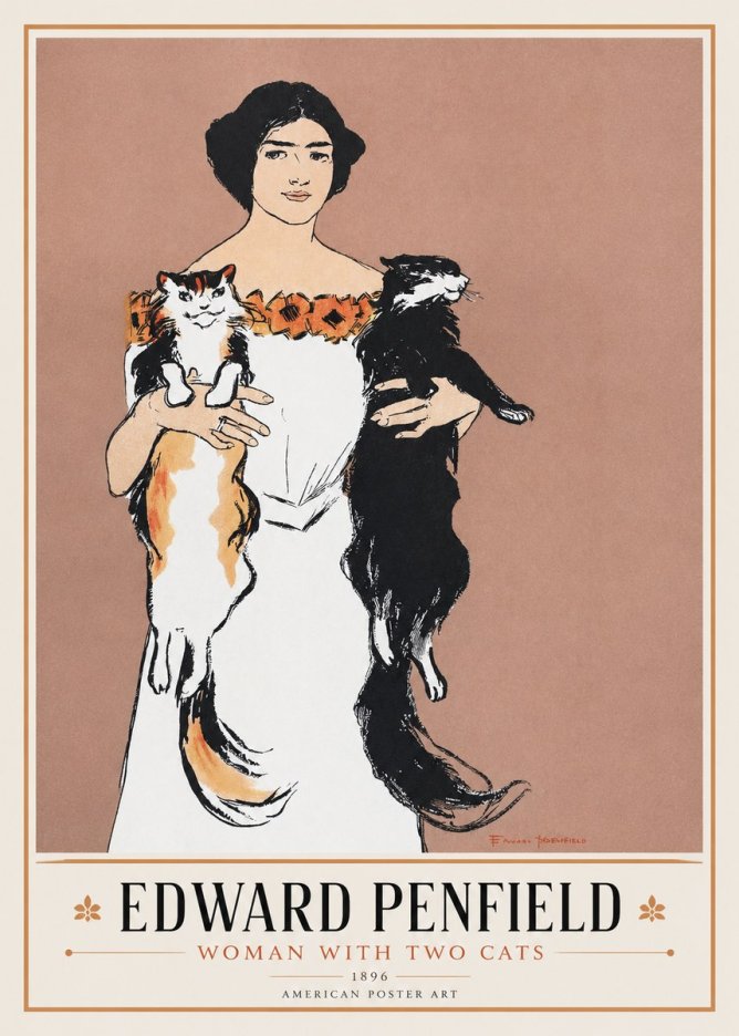 Edward Penfield Woman with Two Cats No1 - Juliste