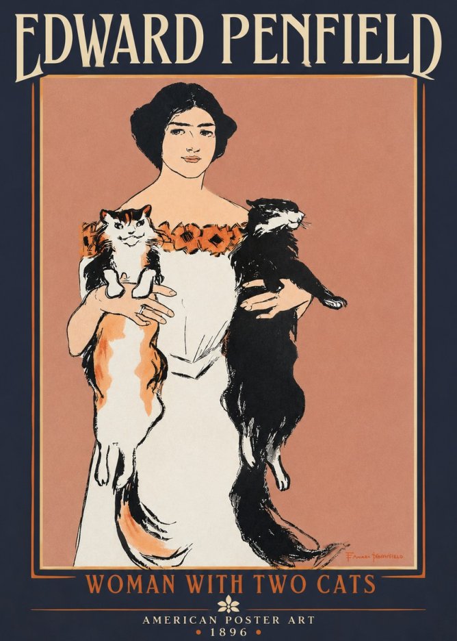 Edward Penfield Woman with Two Cats No2 - Juliste