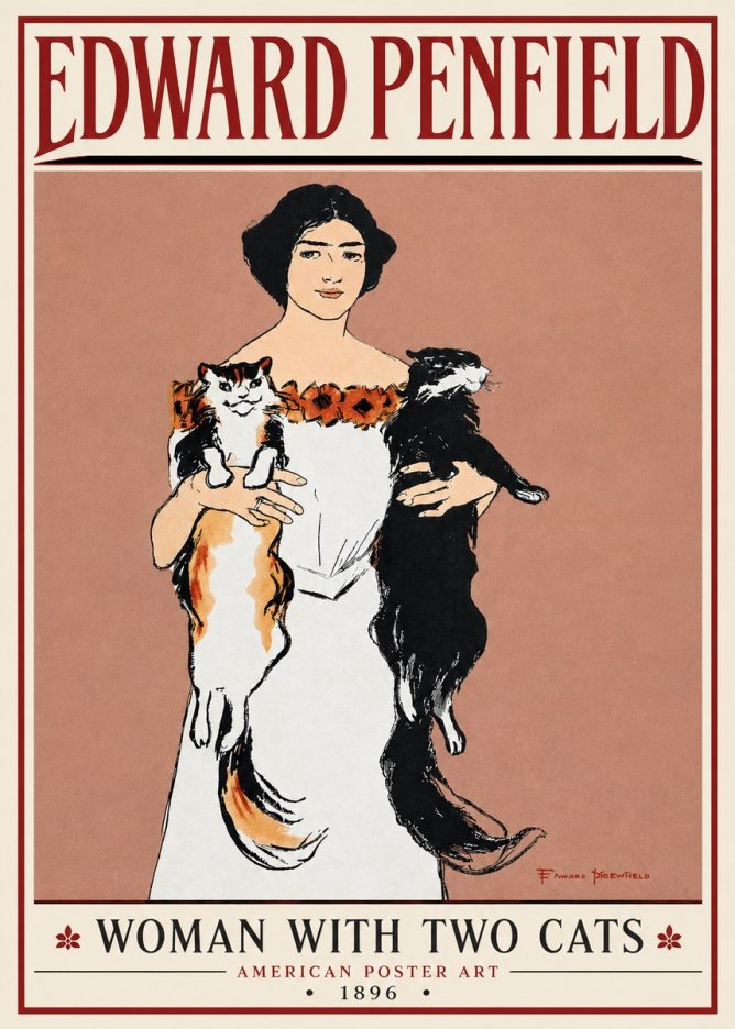 Edward Penfield Woman with Two Cats No4 - Juliste