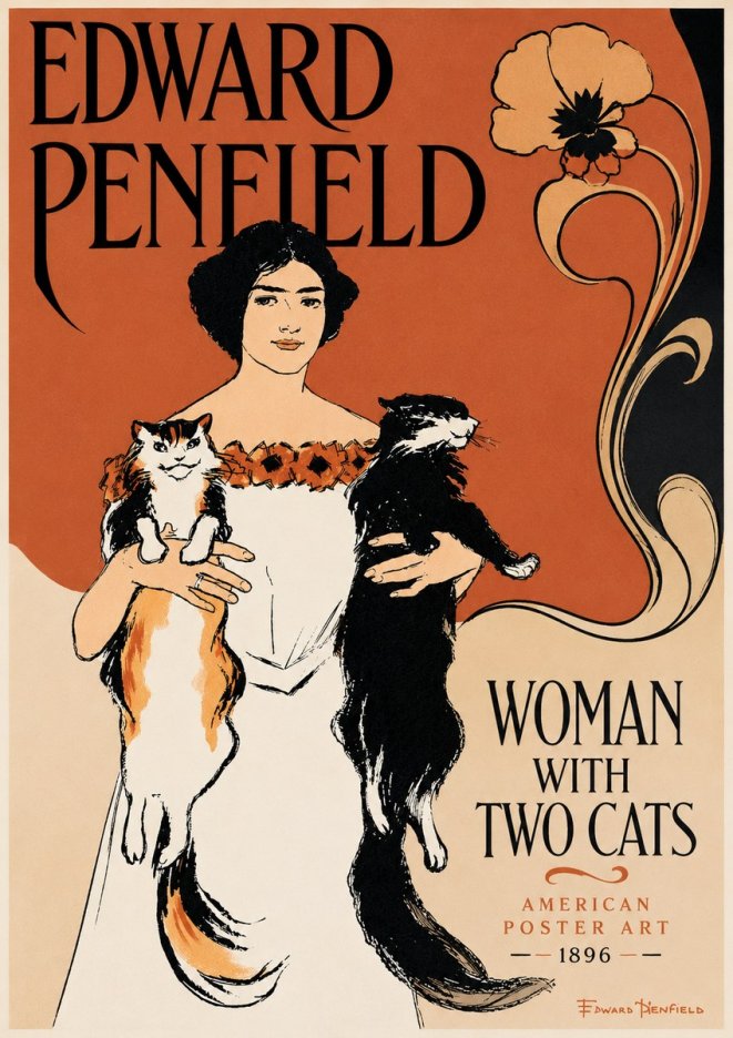 Edward Penfield Woman with Two Cats No6 - Juliste