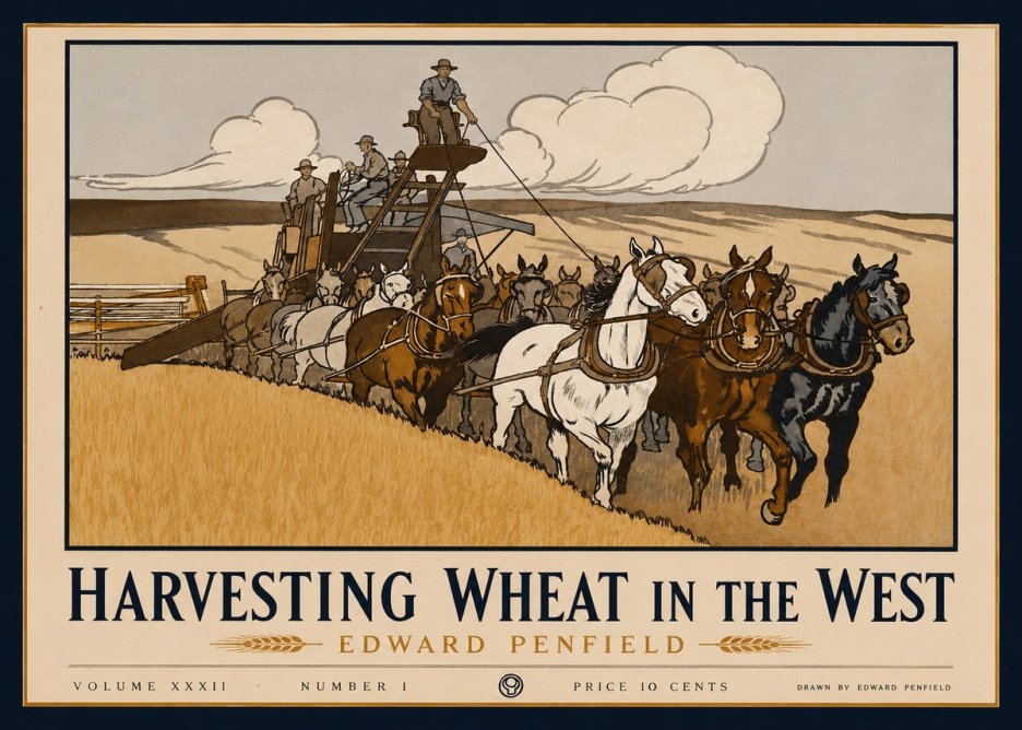 Edward Penfield Harvesting Wheat in the West No1 - Juliste