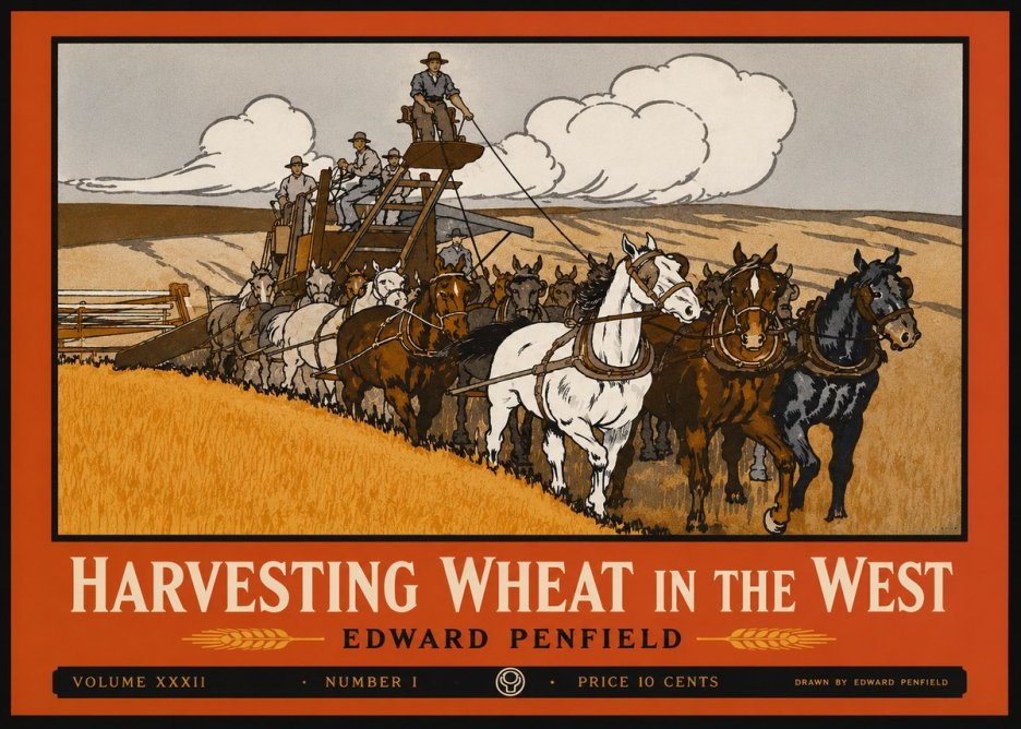 Edward Penfield Harvesting Wheat in the West No2 - Juliste