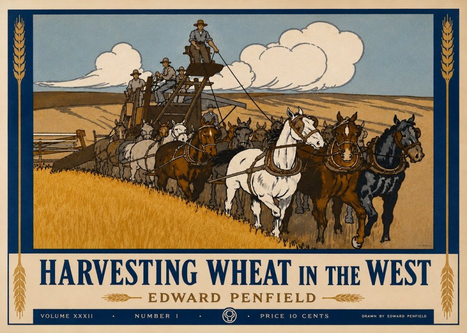 Edward Penfield Harvesting Wheat in the West No3 - Juliste