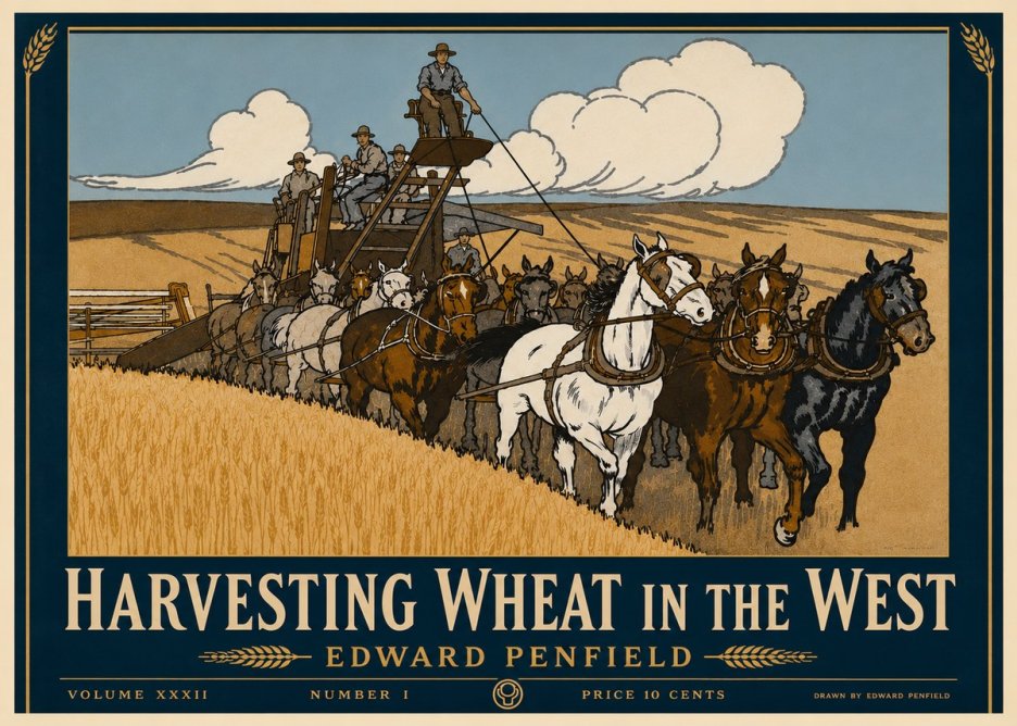 Edward Penfield Harvesting Wheat in the West No4 - Juliste
