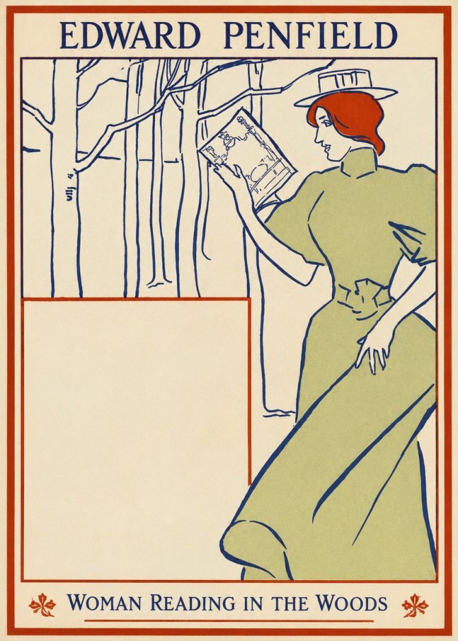 Edward Penfield Woman Reading in the Woods No1 - Juliste