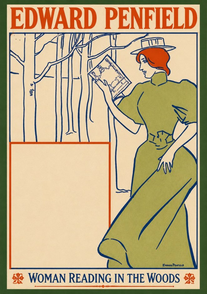 Edward Penfield Woman Reading in the Woods No2 - Juliste