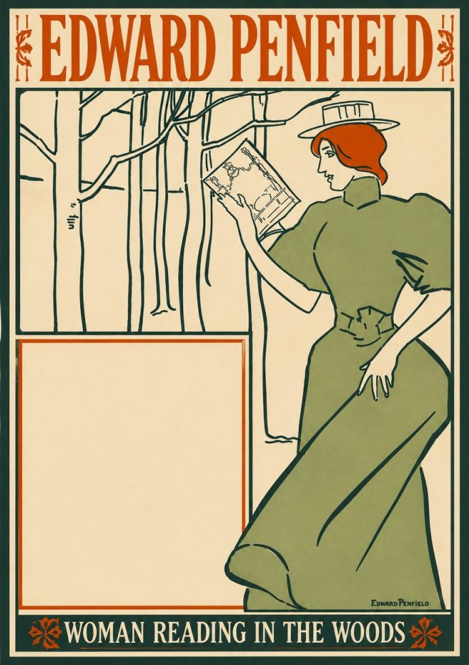 Edward Penfield Woman Reading in the Woods No4 - Juliste