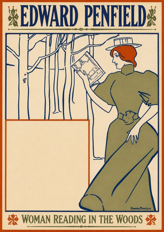 Edward Penfield Woman Reading in the Woods No5 - Juliste