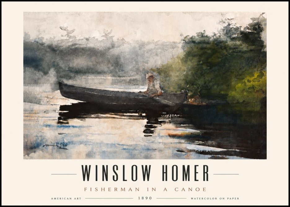 Winslow Homer Fisherman in a Canoe No5 - Juliste