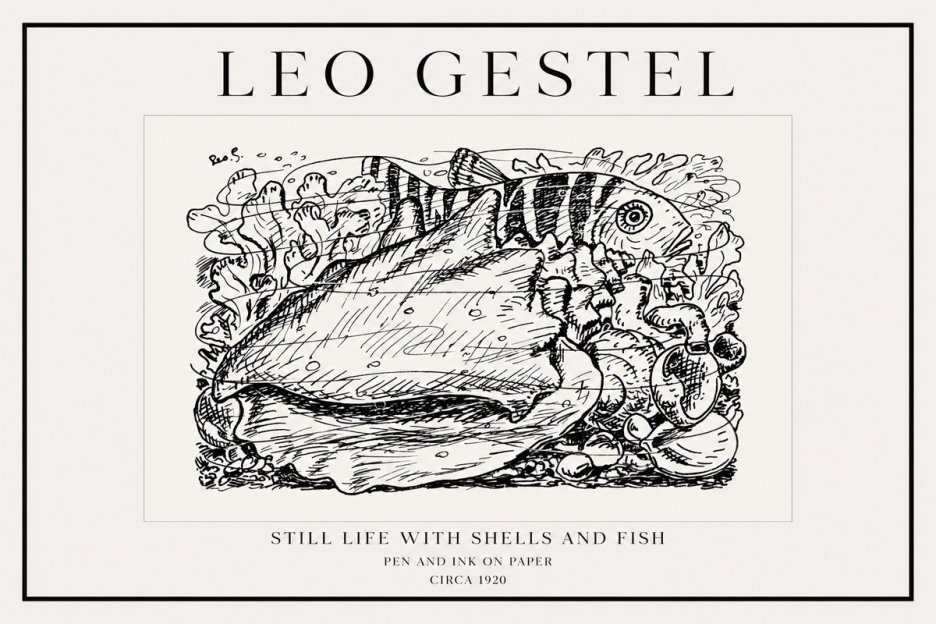 Leo Gestel Still Life with Shells and Fish No1 - Juliste