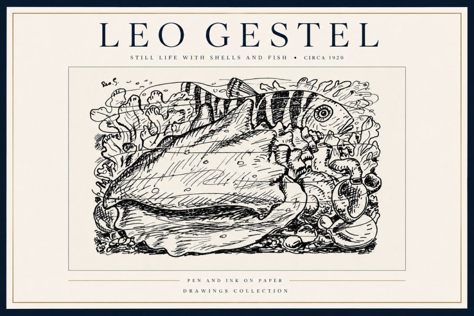 Leo Gestel Still Life with Shells and Fish No3 - Juliste