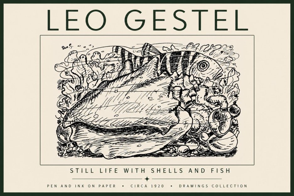 Leo Gestel Still Life with Shells and Fish No5 - Juliste