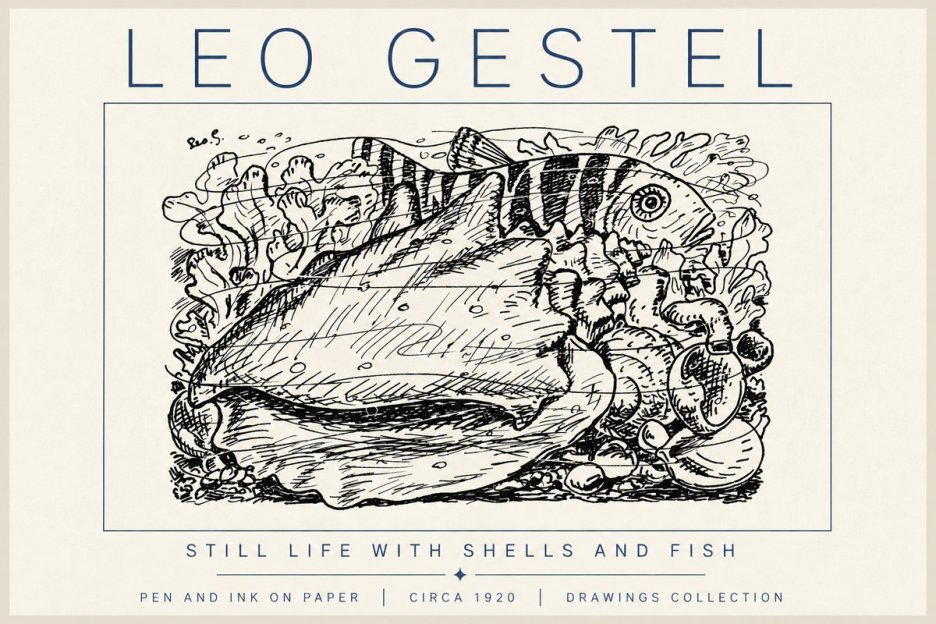 Leo Gestel Still Life with Shells and Fish No6 - Juliste