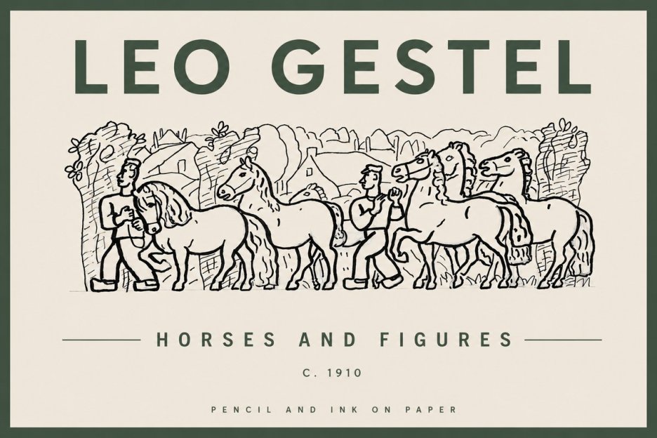 Leo Gestel Horses and Figures No4 - Juliste