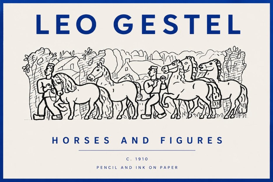Leo Gestel Horses and Figures No5 - Juliste