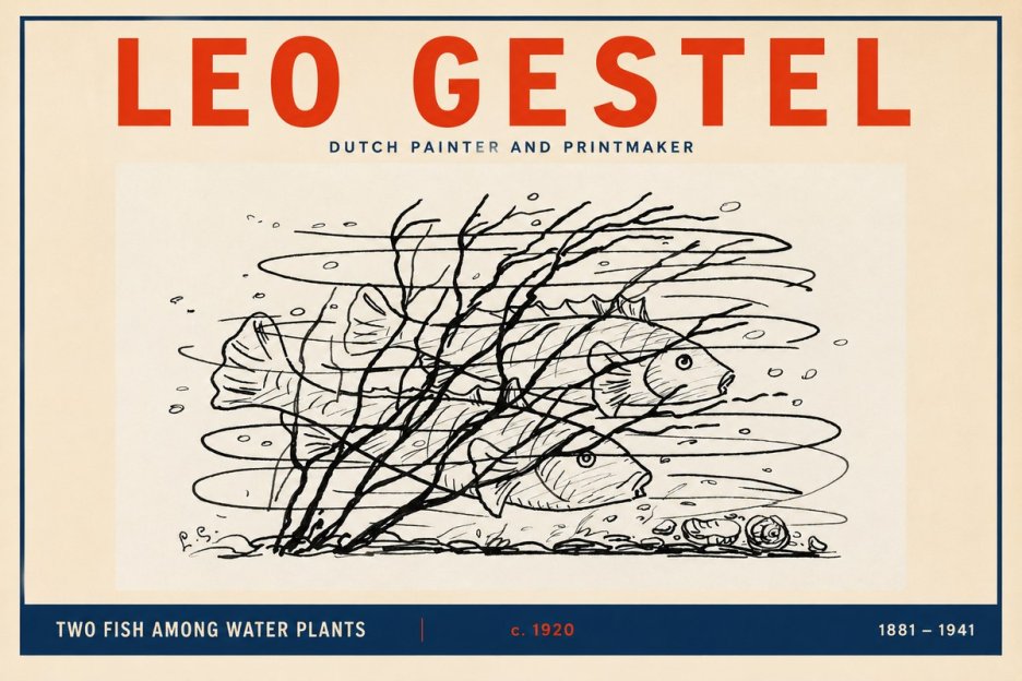 Leo Gestel Two Fish Among Water Plants No2 - Juliste