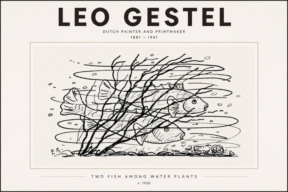 Leo Gestel Two Fish Among Water Plants No3 - Juliste