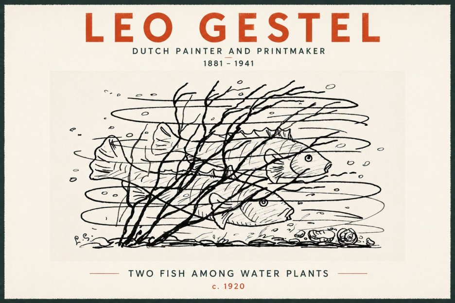 Leo Gestel Two Fish Among Water Plants No5 - Juliste