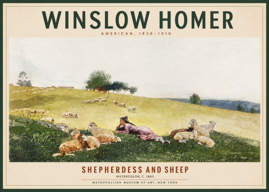 Winslow Homer Shepherdess and Sheep No2 - Juliste