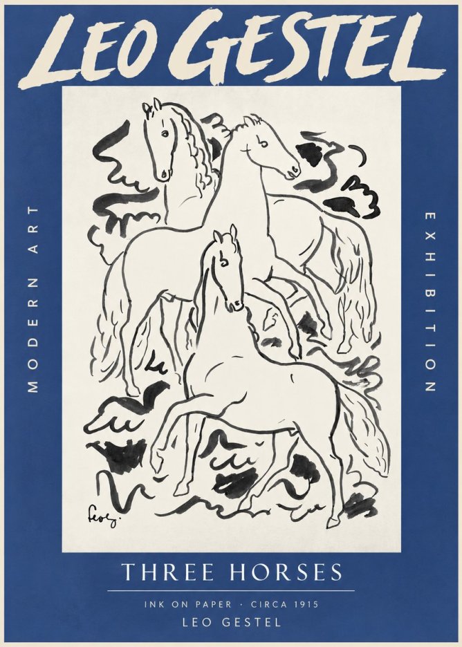 Leo Gestel Three Horses No3 - Juliste