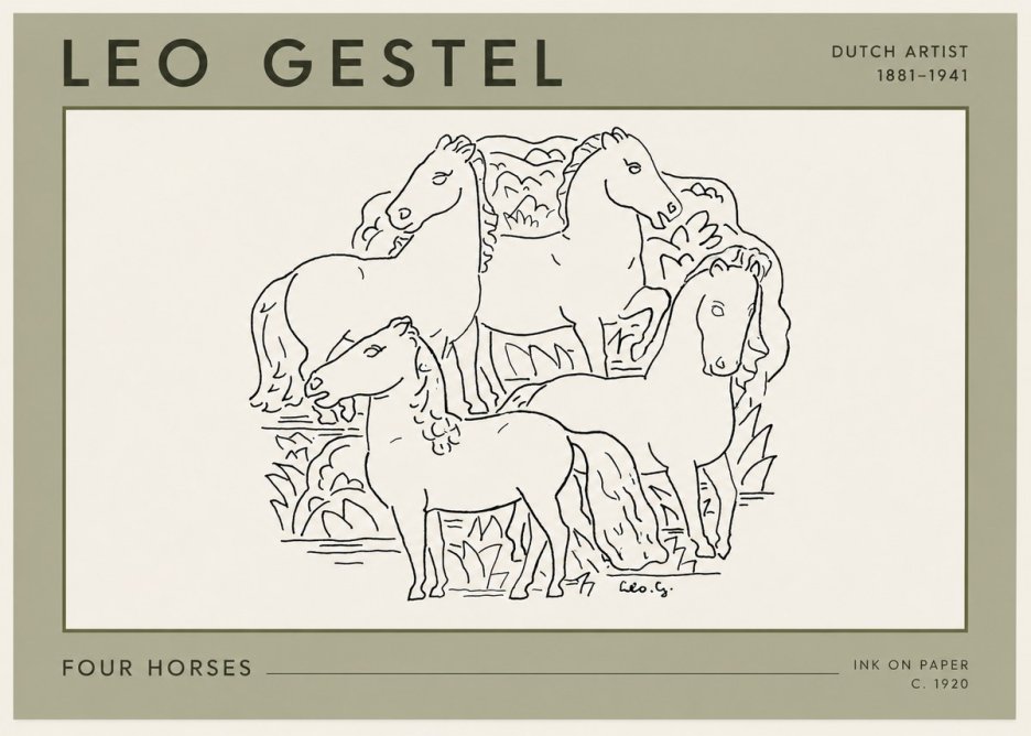Leo Gestel Four Horses No3 - Juliste