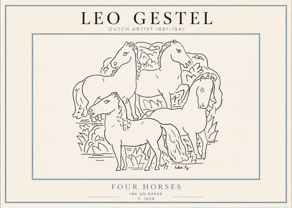 Leo Gestel Four Horses No4 - Juliste