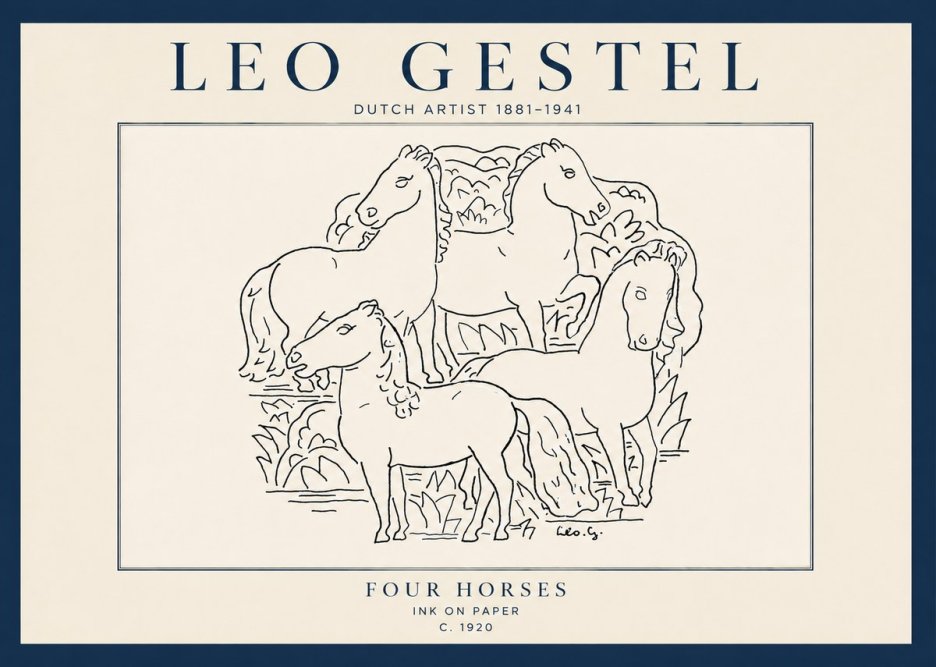 Leo Gestel Four Horses No5 - Juliste