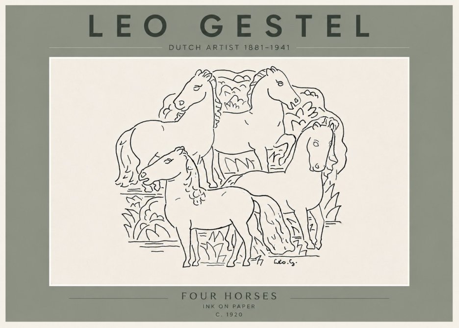 Leo Gestel Four Horses No6 - Juliste