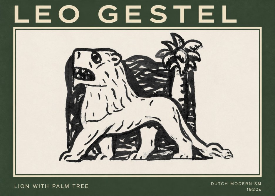 Leo Gestel Lion with Palm Tree No3 - Juliste