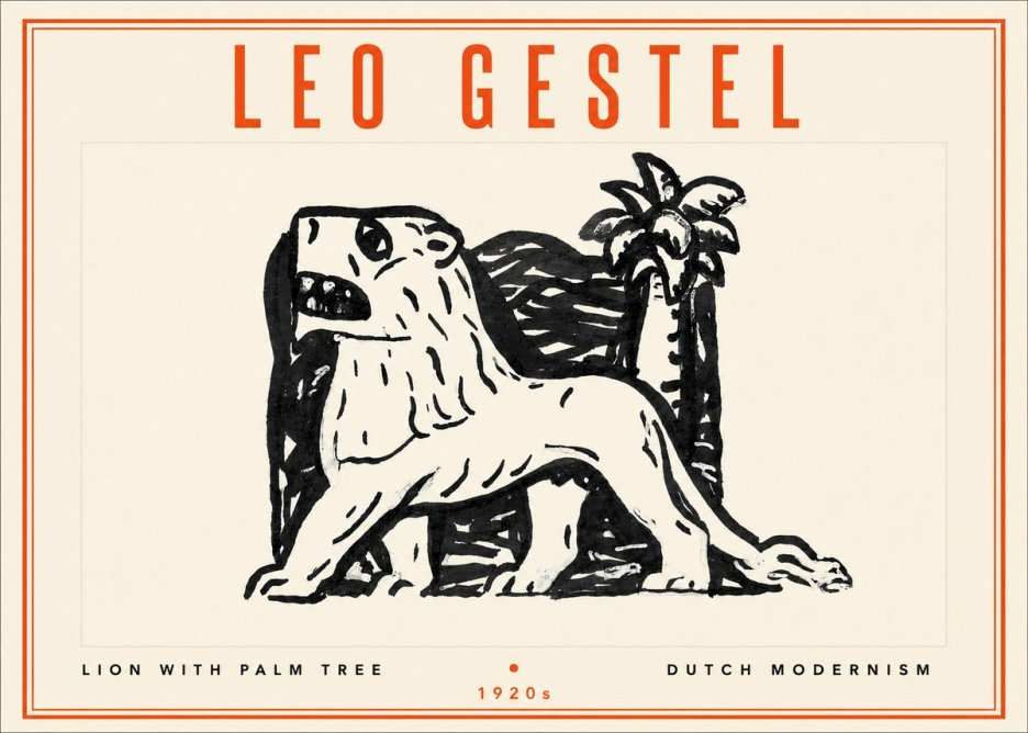 Leo Gestel Lion with Palm Tree No4 - Juliste