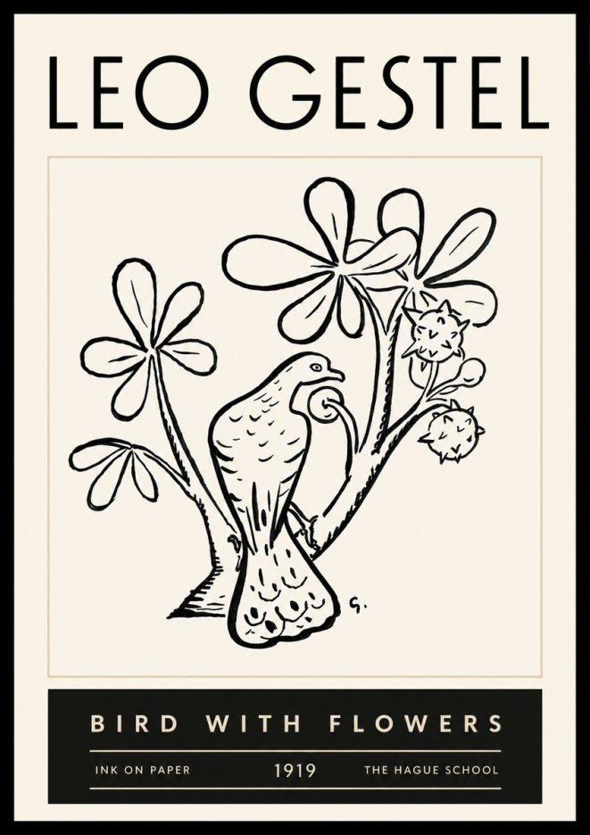 Leo Gestel Bird with Flowers No6 - Juliste
