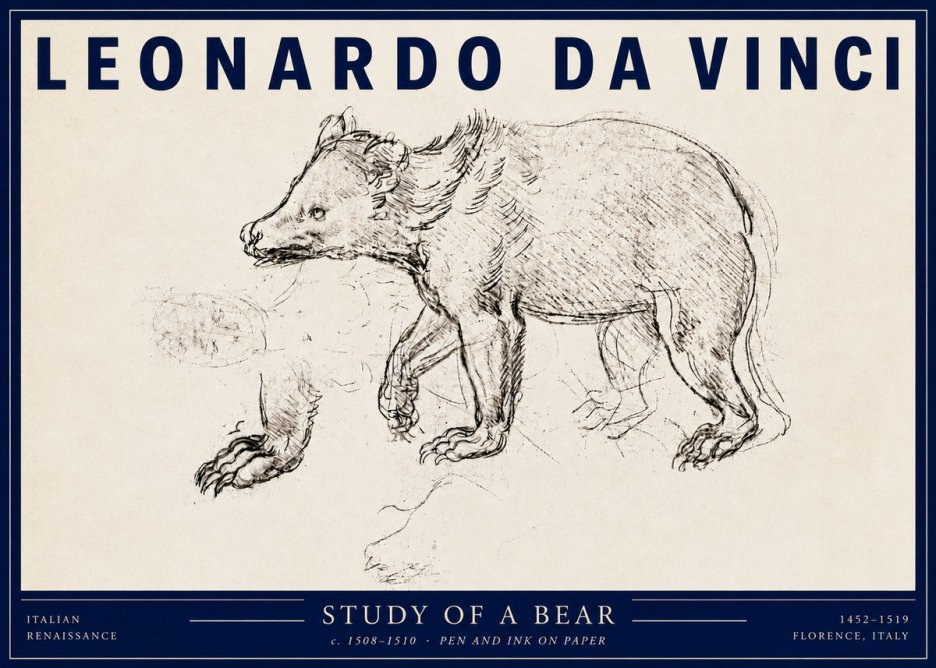 Leonardo da Vinci Study of a Bear No3 - Juliste