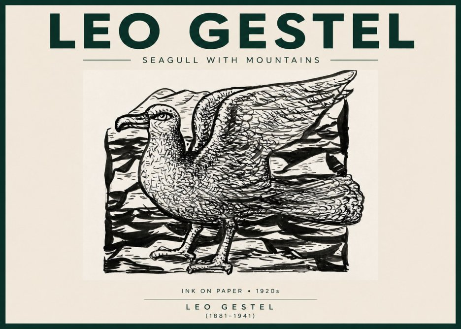 Leo Gestel Seagull with Mountains No3 - Juliste