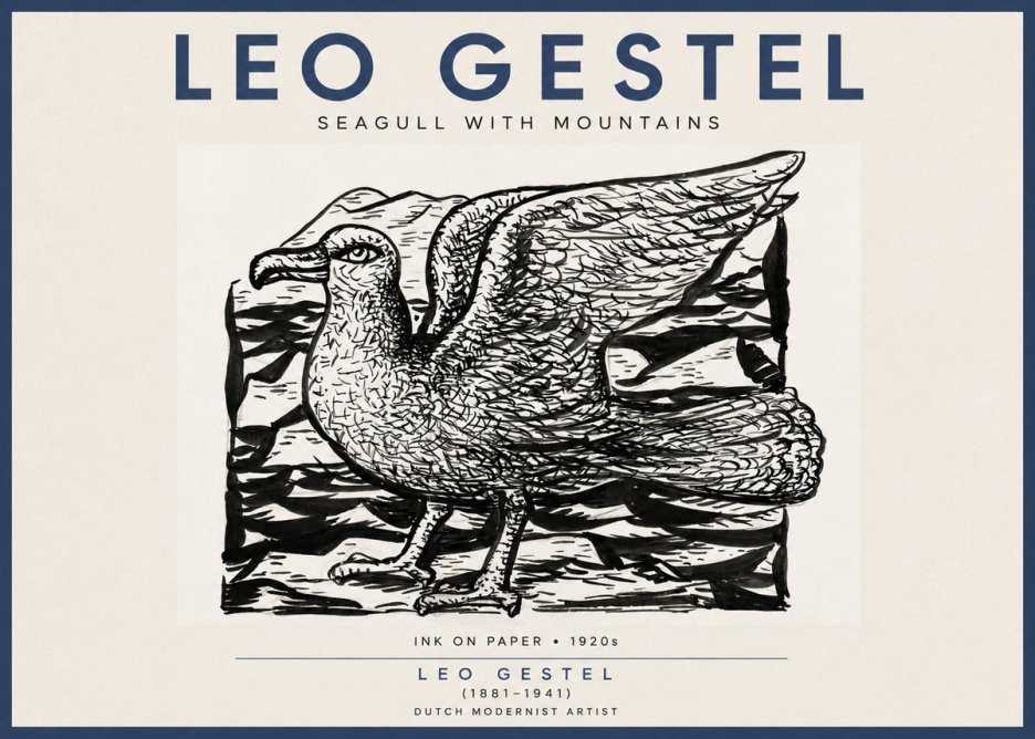 Leo Gestel Seagull with Mountains No4 - Juliste