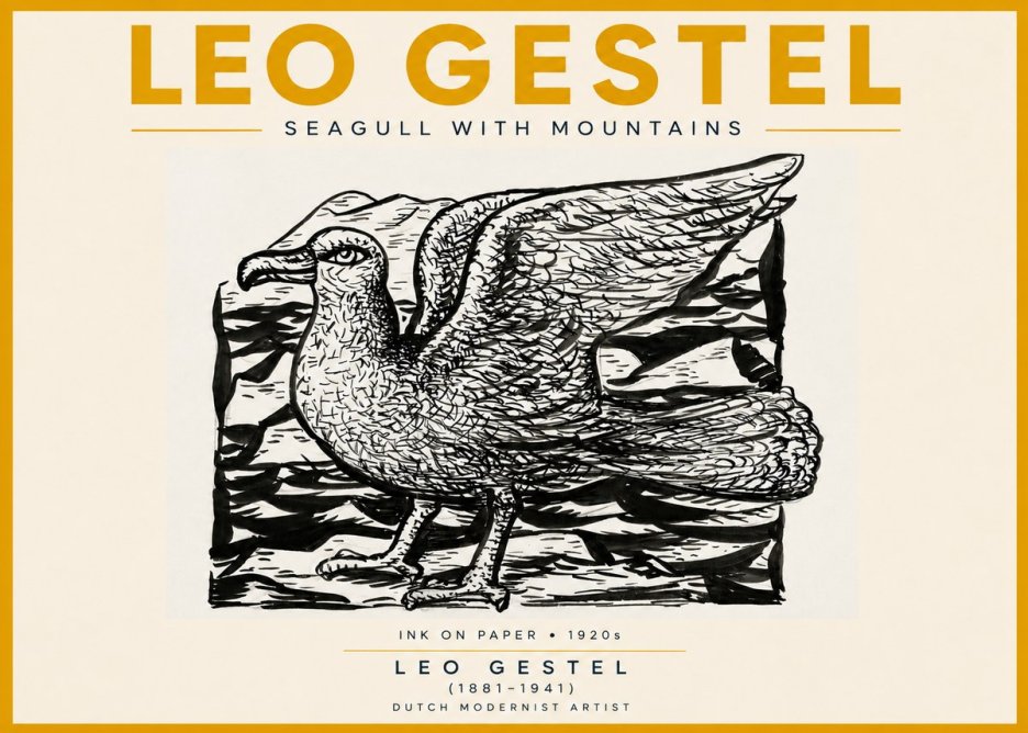 Leo Gestel Seagull with Mountains No5 - Juliste