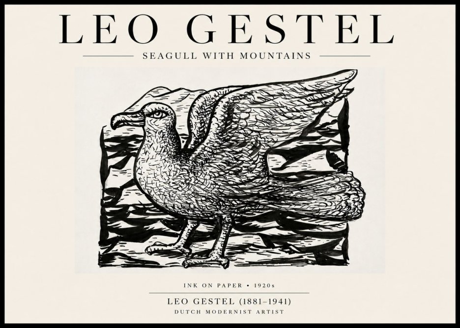 Leo Gestel Seagull with Mountains No6 - Juliste