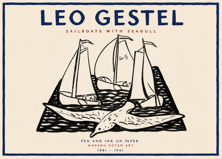 Leo Gestel Sailboats with Seagull No2 - Juliste