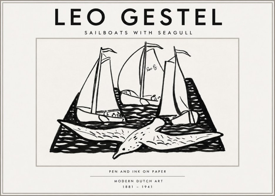 Leo Gestel Sailboats with Seagull No3 - Juliste