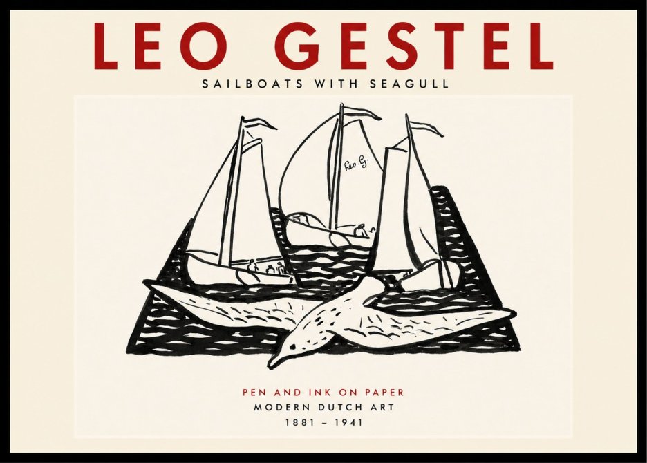 Leo Gestel Sailboats with Seagull No4 - Juliste