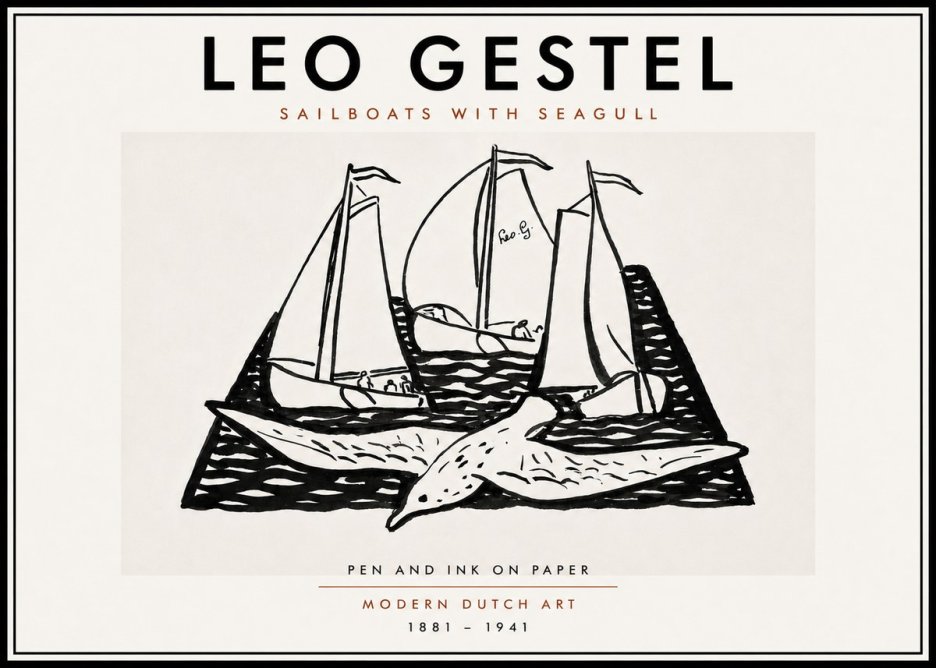 Leo Gestel Sailboats with Seagull No6 - Juliste