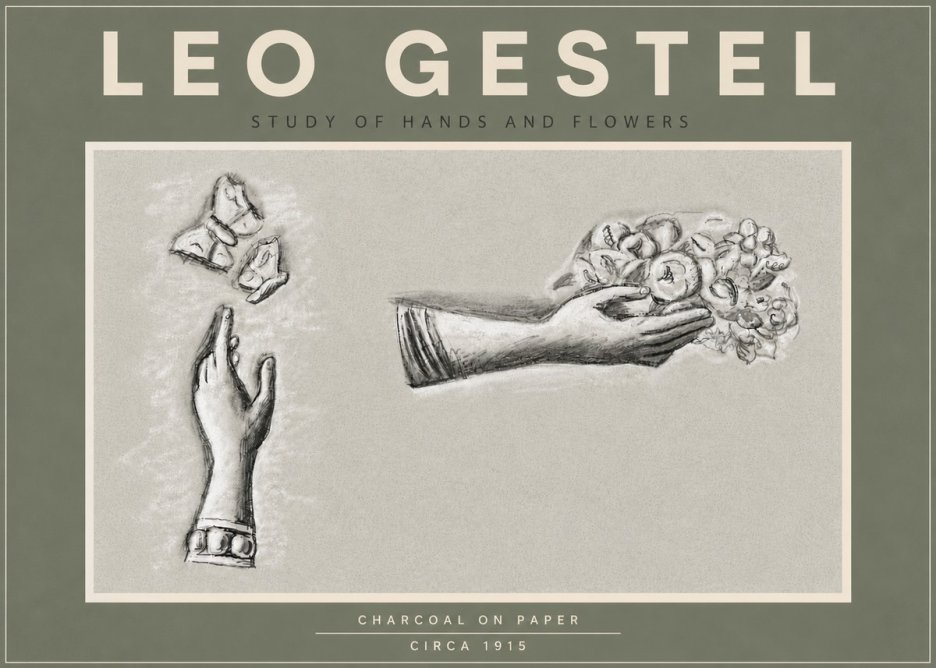 Leo Gestel Study of Hands and Flowers No5 - Juliste