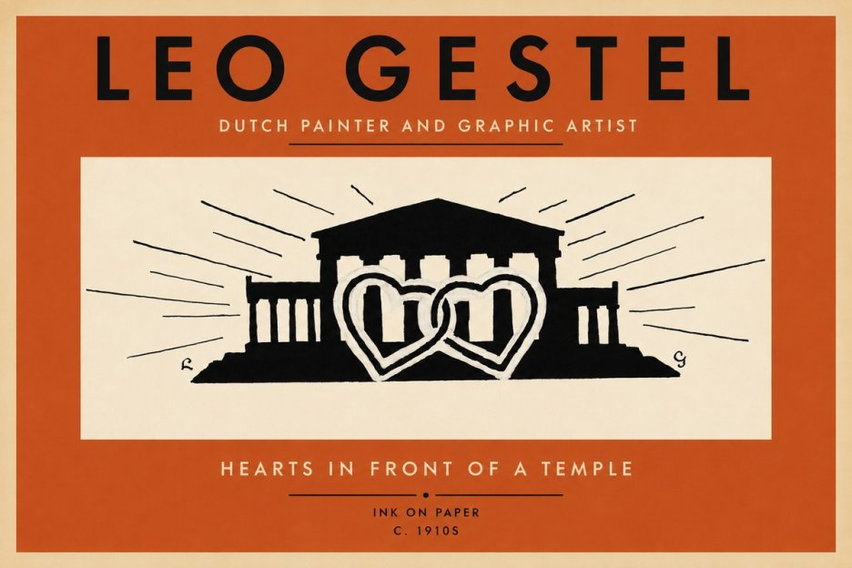 Leo Gestel Hearts in Front of a Temple No2 - Juliste