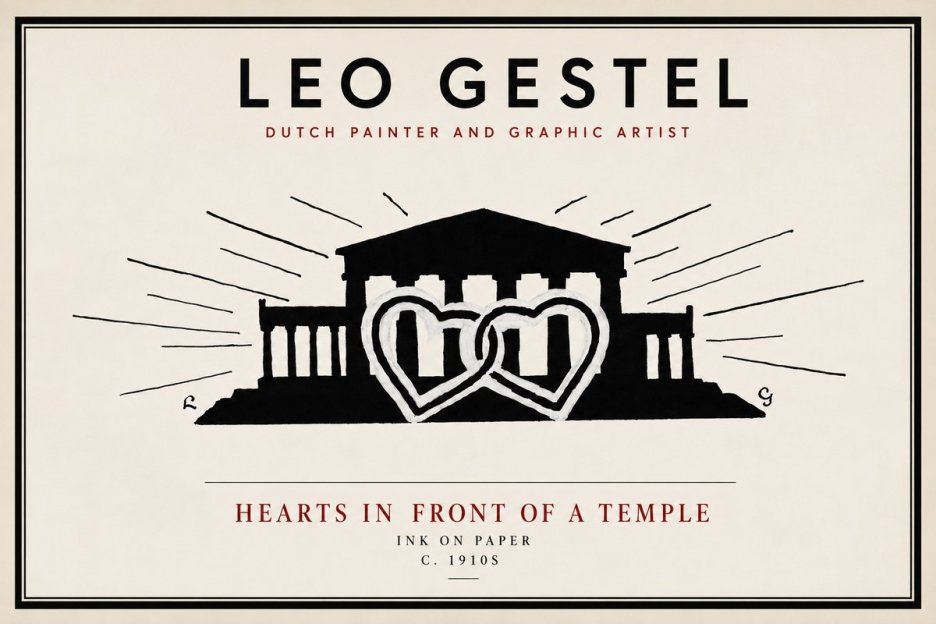 Leo Gestel Hearts in Front of a Temple No4 - Juliste