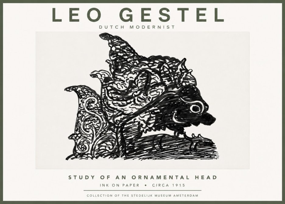 Leo Gestel Study of an Ornamental Head No5 - Juliste