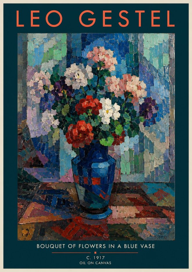 Leo Gestel Bouquet of Flowers in a Blue Vase No2 - Juliste