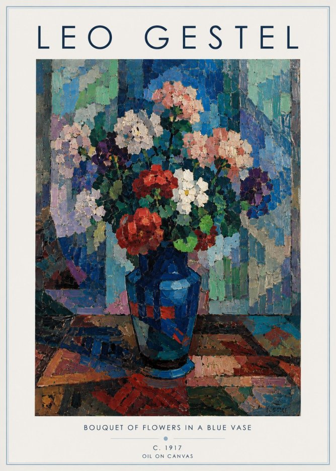 Leo Gestel Bouquet of Flowers in a Blue Vase No6 - Juliste