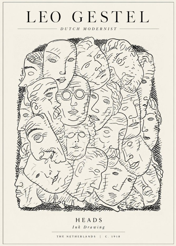 Leo Gestel Heads Ink Drawing No1 - Juliste