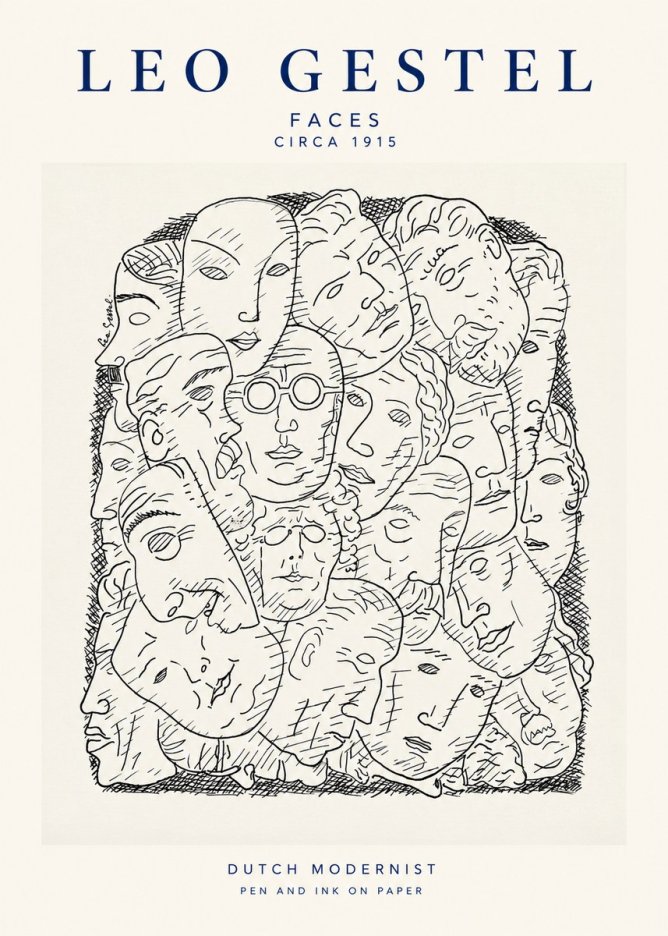 Leo Gestel Heads Ink Drawing No2 - Juliste
