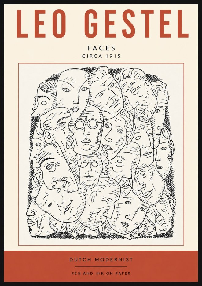 Leo Gestel Heads Ink Drawing No5 - Juliste