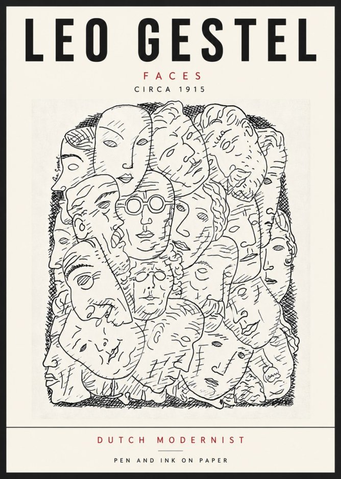 Leo Gestel Heads Ink Drawing No6 - Juliste